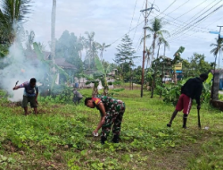 Babinsa Koramil 1710-07/Mapurujaya Ajak Warga Gotong Royong Bersihkan Halaman Gereja